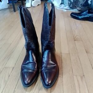 LAREDO Cowboy Boots Black Cherry Brown Leather Vintage Men’s 11D Pointed Toe